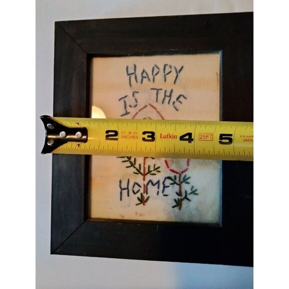 Happy Is The Home Embroidered Wall Art Black Wooden Frame Handcrafted - Picture 5 of 5